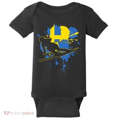 Sweden Flag Skier Swedish Alpine Skiing Baby Bodysuit