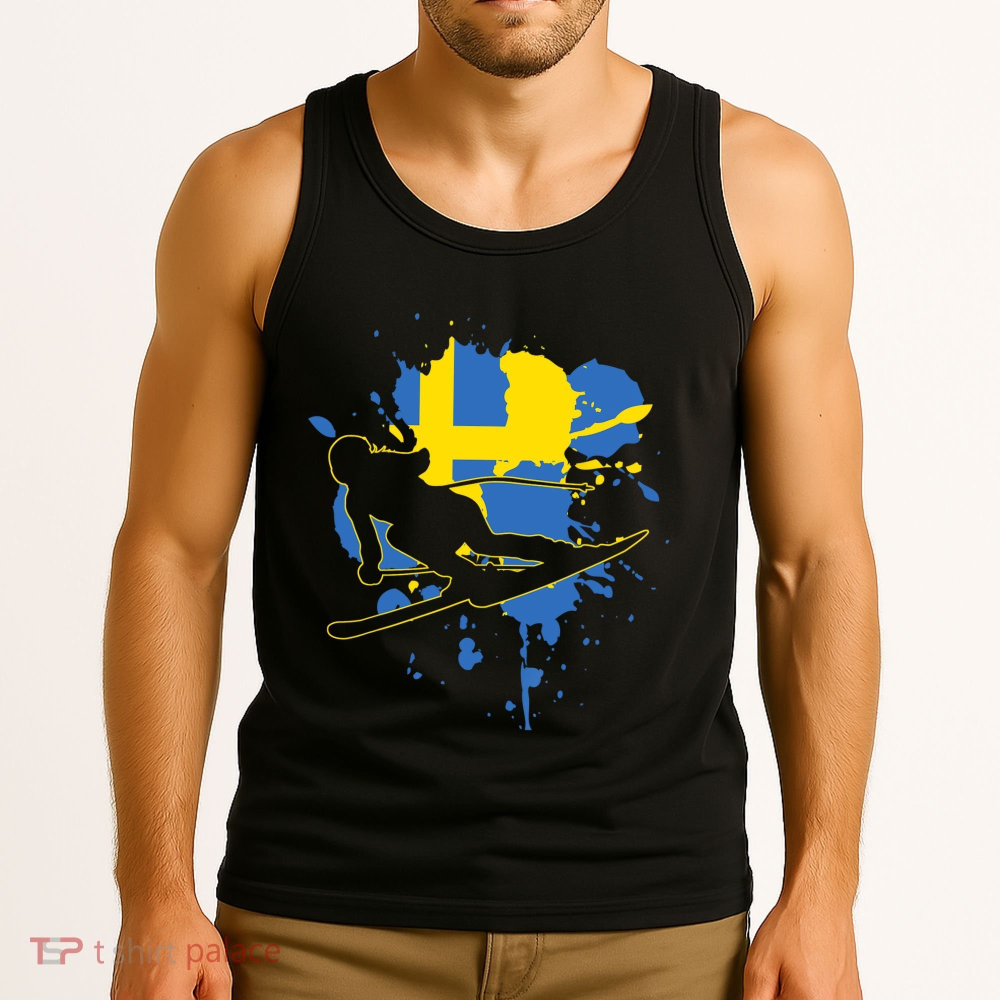 Sweden Flag Skier Swedish Alpine Skiing Tank Top