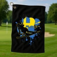 Sweden Flag Skier Swedish Alpine Skiing Golf Towel thumb 1