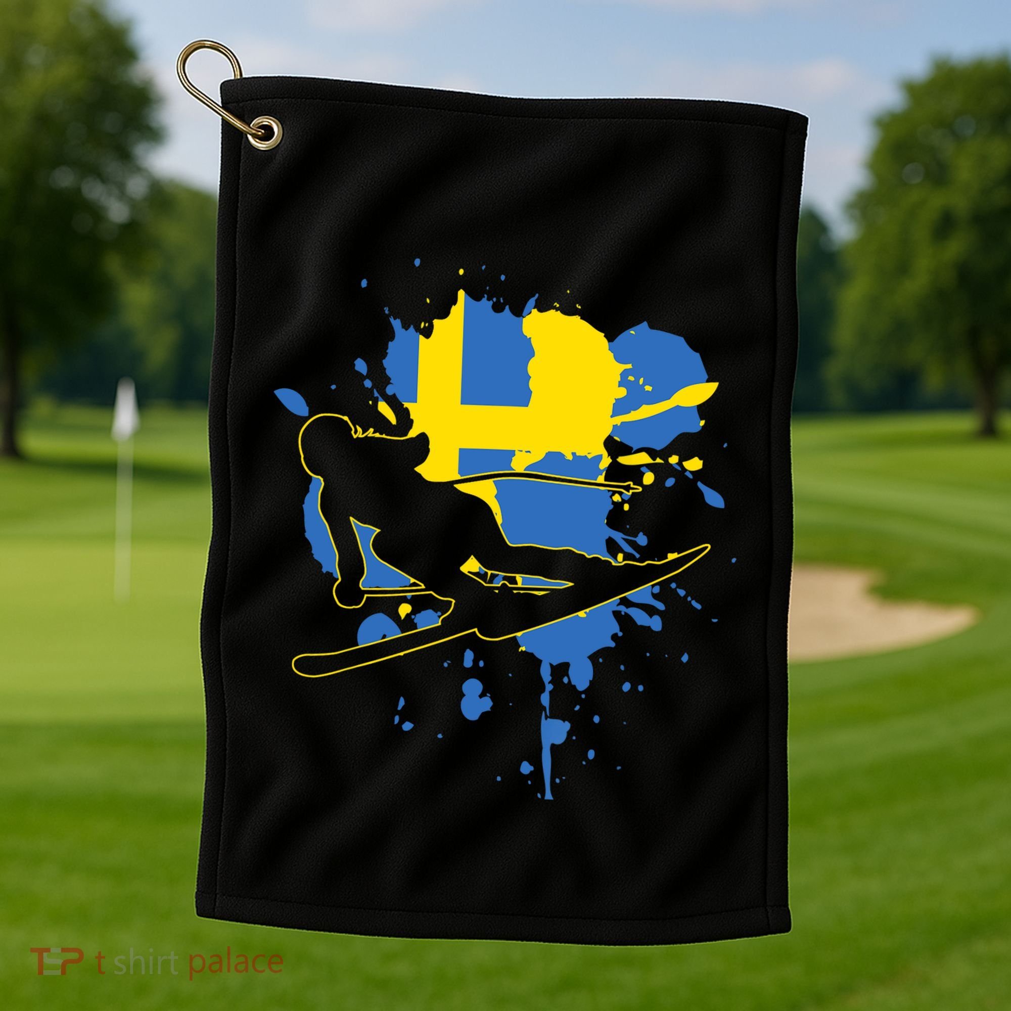 Sweden Flag Skier Swedish Alpine Skiing Golf Towel