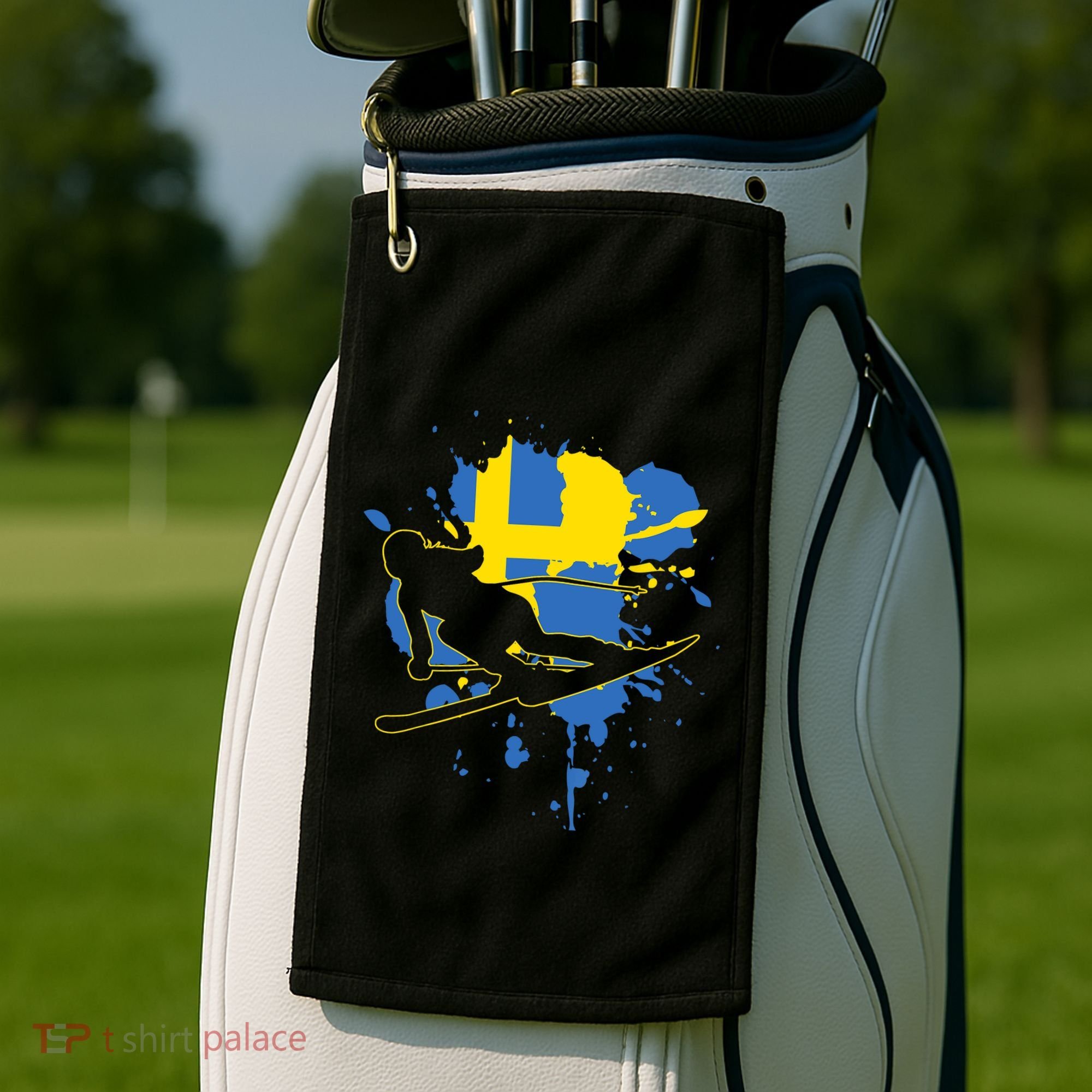 Sweden Flag Skier Swedish Alpine Skiing Golf Towel