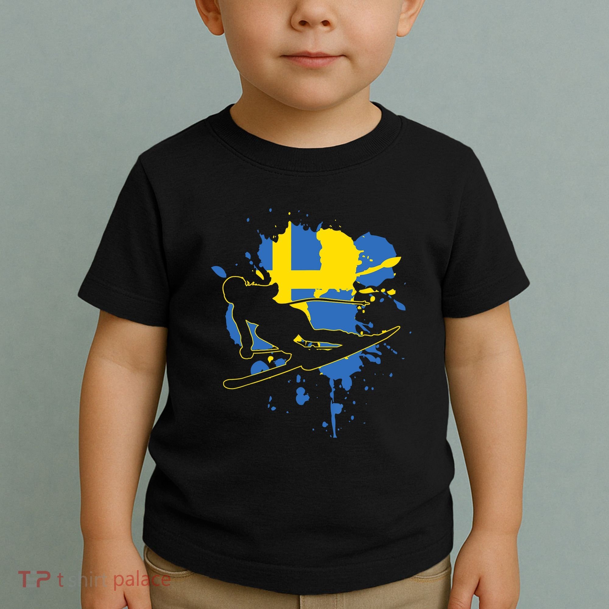 Sweden Flag Skier Swedish Alpine Skiing Toddler T-Shirt