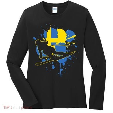 Sweden Flag Skier Swedish Alpine Skiing Women's Long Sleeve Shirt