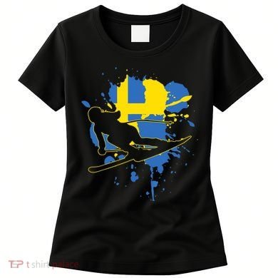 Sweden Flag Skier Swedish Alpine Skiing Women's T-Shirt