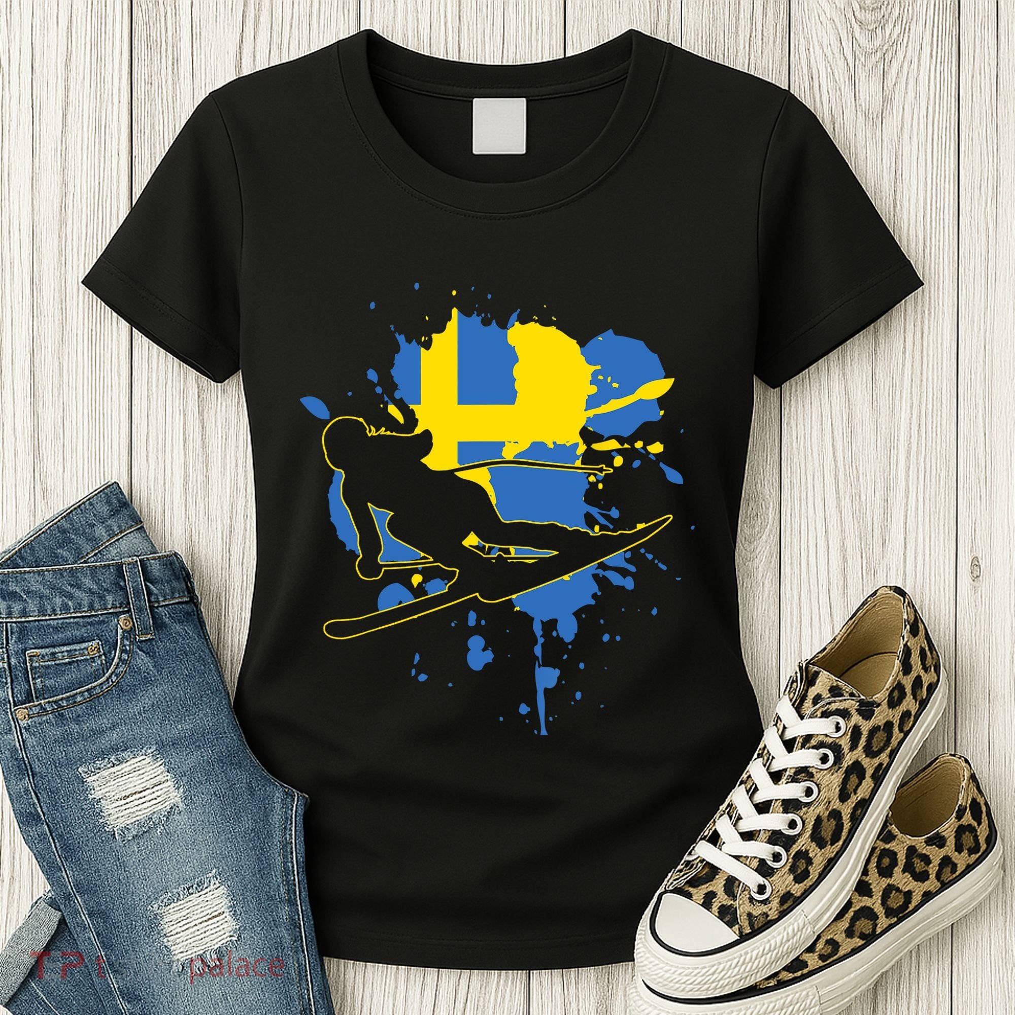 Sweden Flag Skier Swedish Alpine Skiing Women's T-Shirt