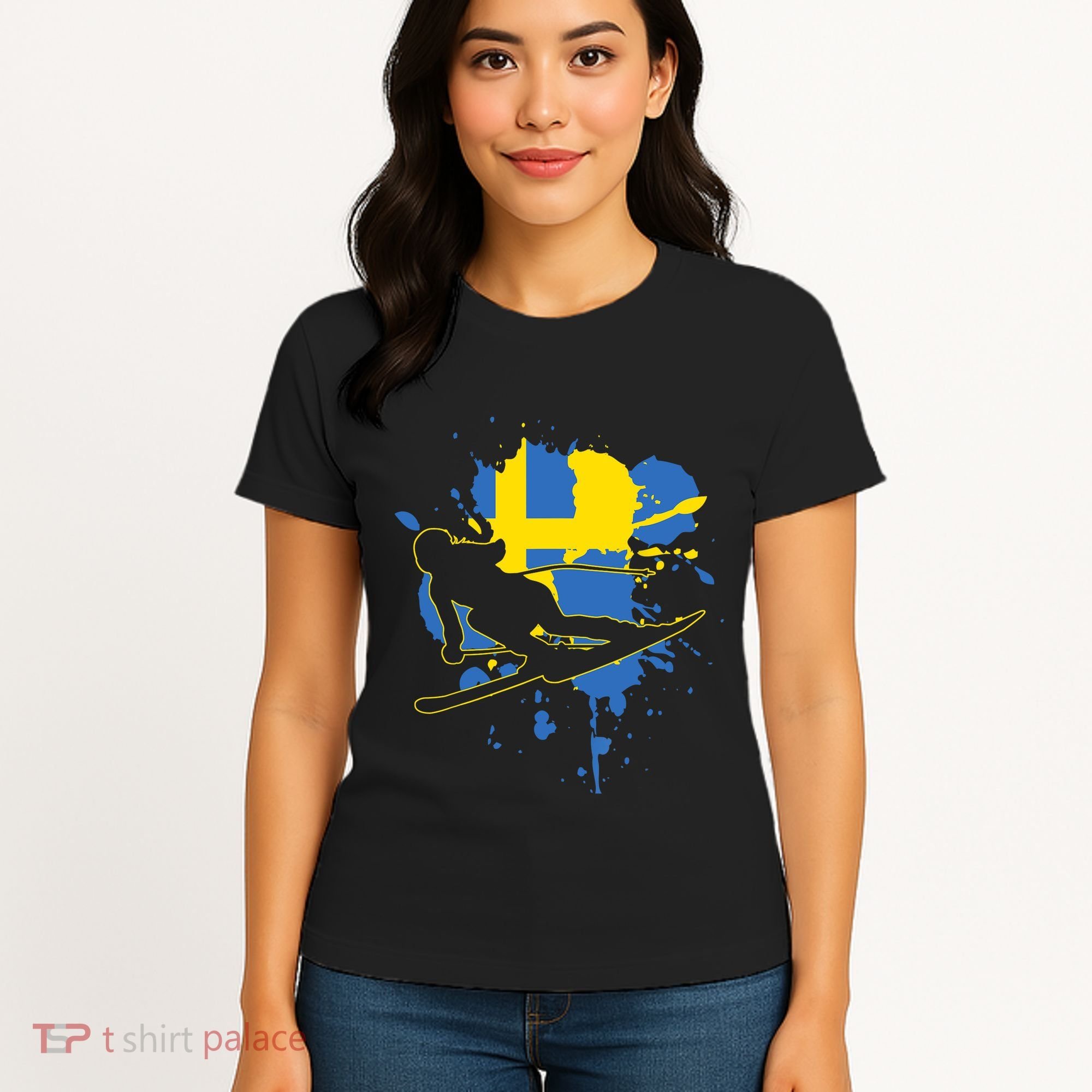 Sweden Flag Skier Swedish Alpine Skiing Women's T-Shirt