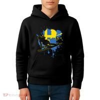 Sweden Flag Skier Swedish Alpine Skiing Kids Hoodie thumb 4