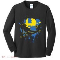 Sweden Flag Skier Swedish Alpine Skiing Kids Long Sleeve Shirt thumb 0