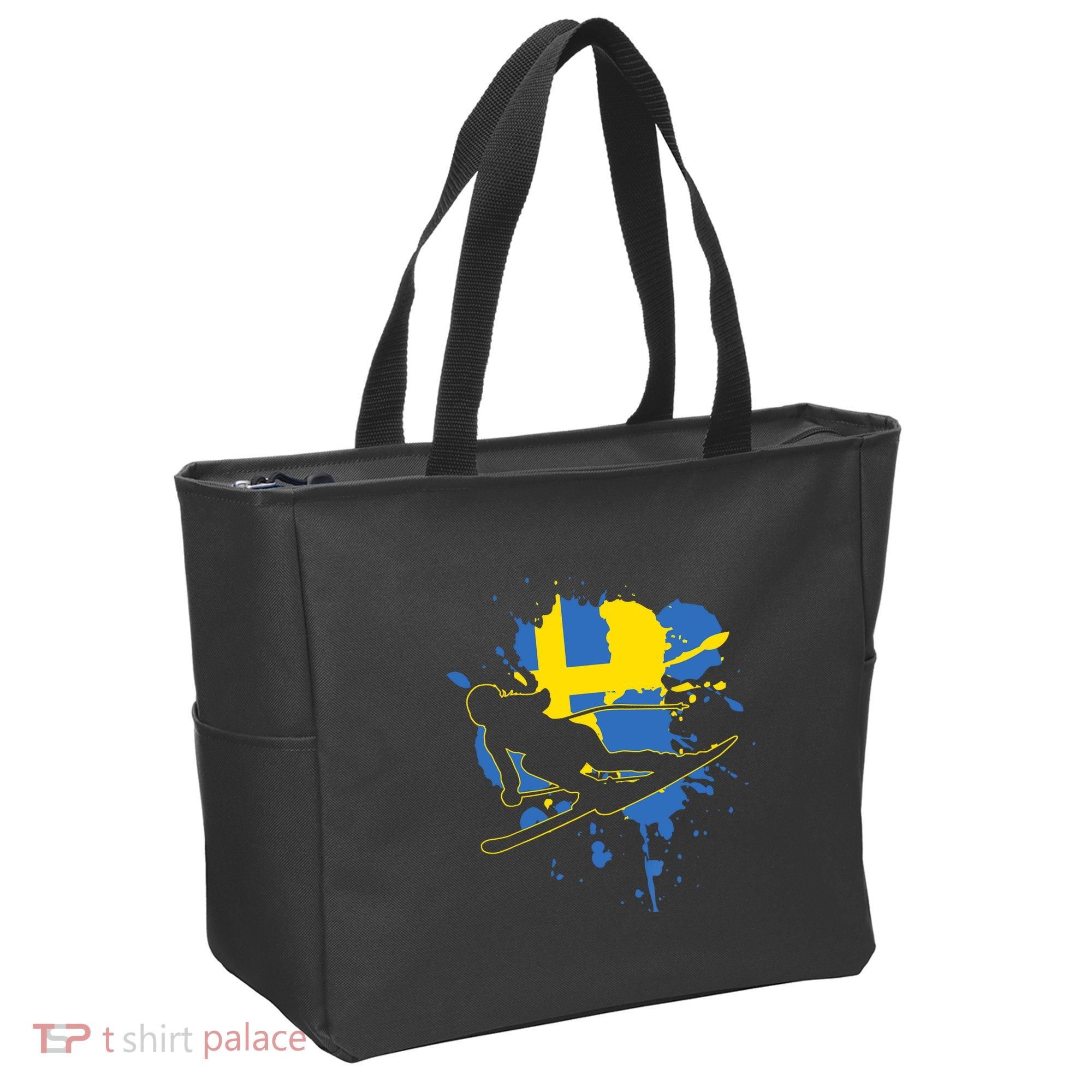 Sweden Flag Skier Swedish Alpine Skiing Tote Bag