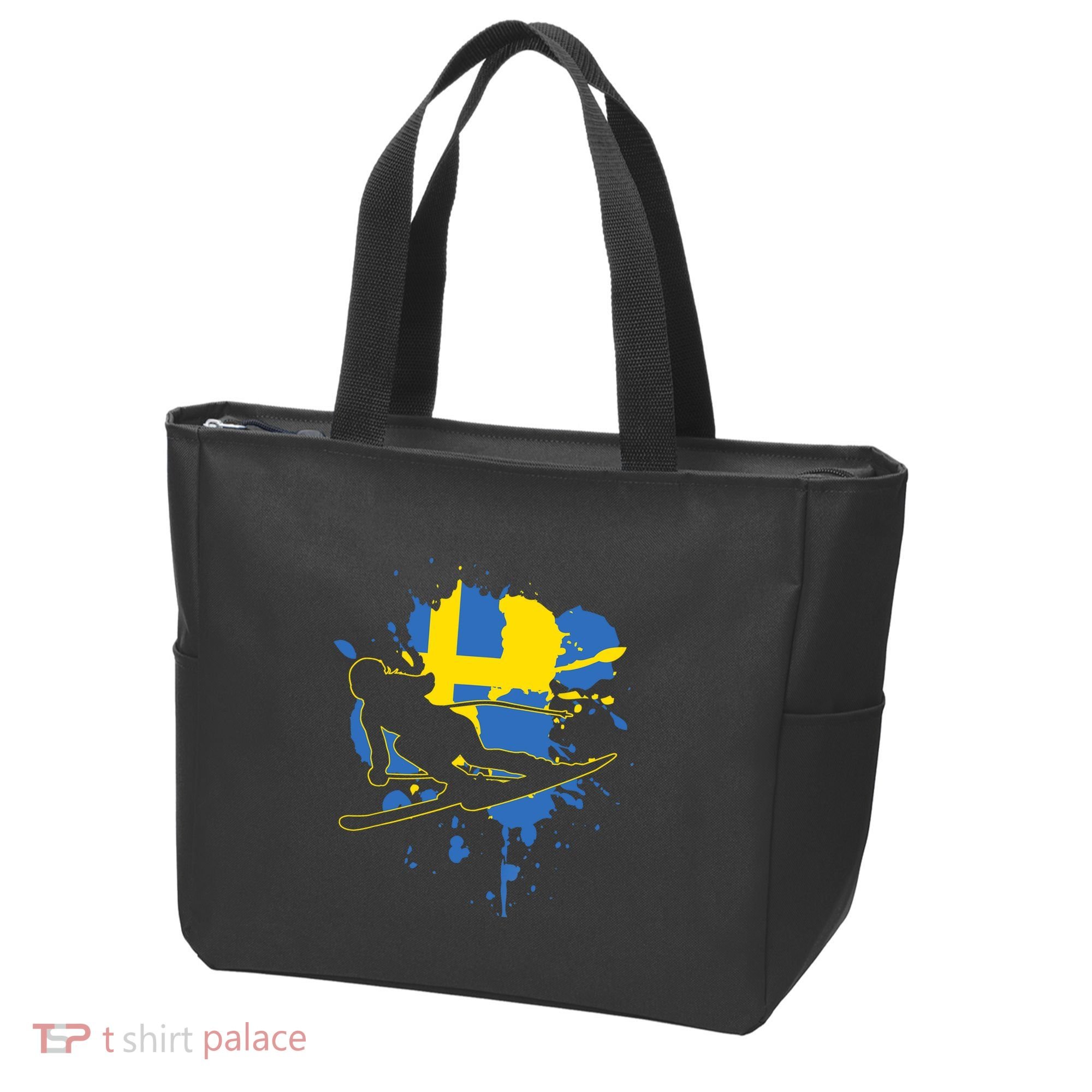 Sweden Flag Skier Swedish Alpine Skiing Tote Bag