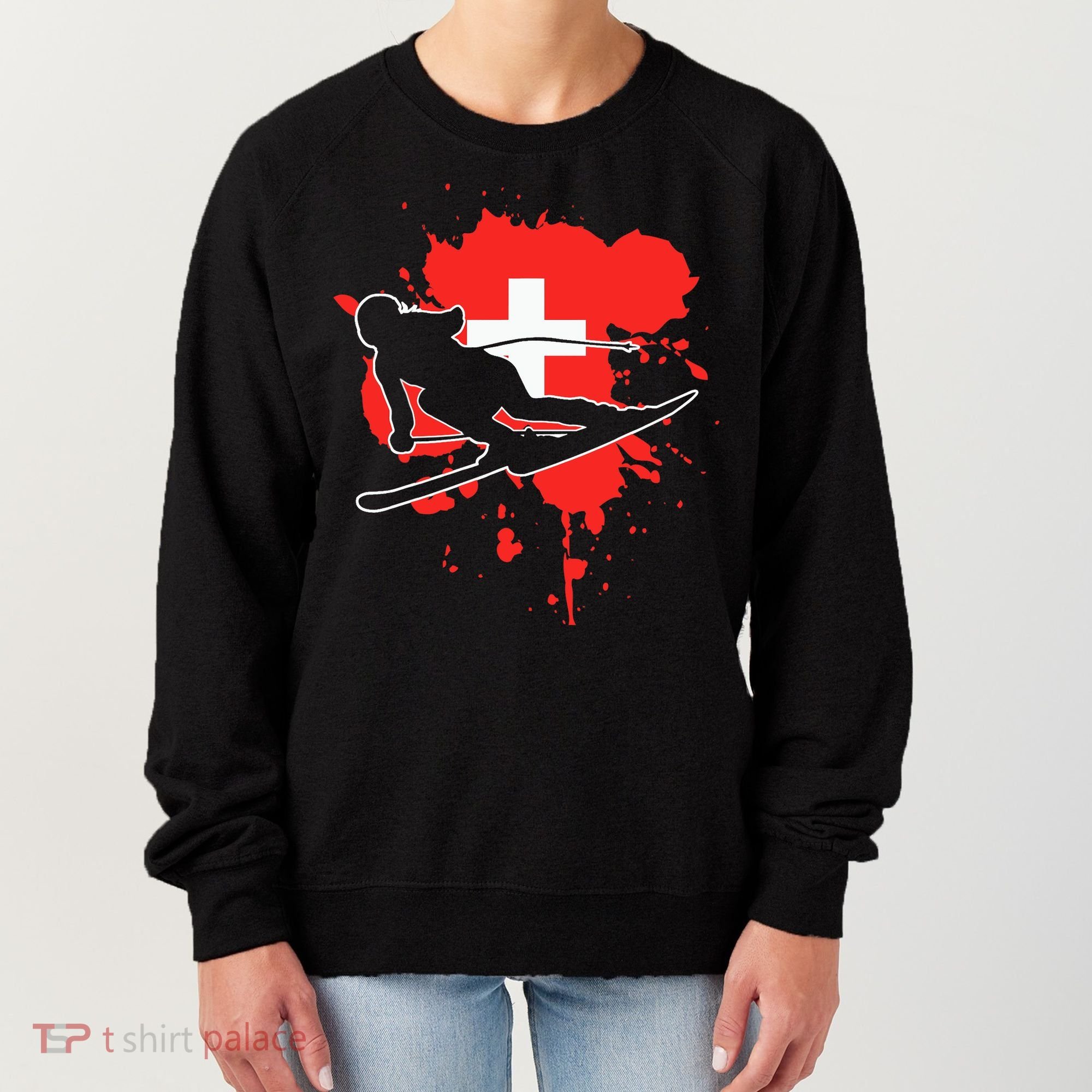 Switzerland Flag Skier Swiss Alpine Skiing Women's Sweatshirt
