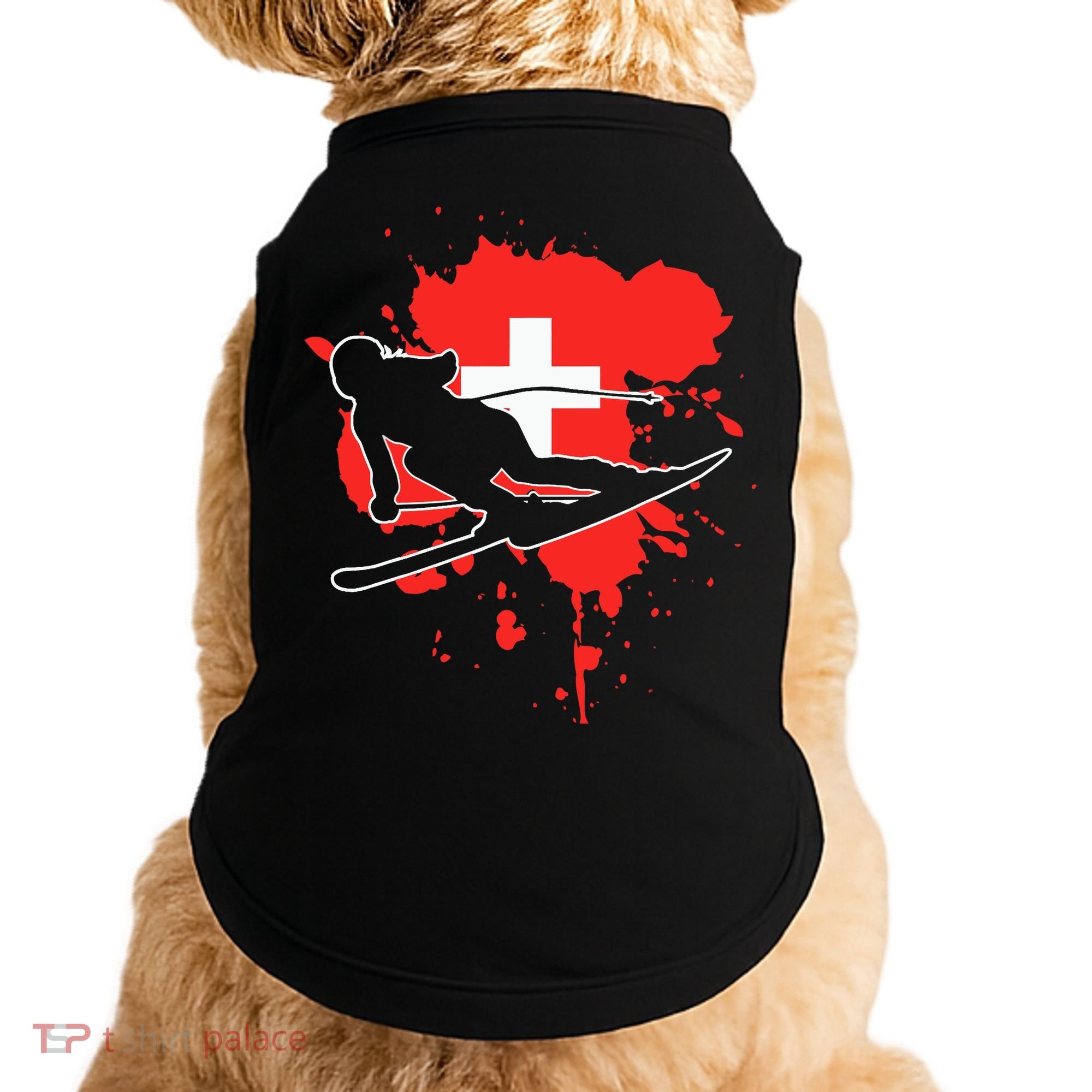 Switzerland Flag Skier Swiss Alpine Skiing Doggie Tank