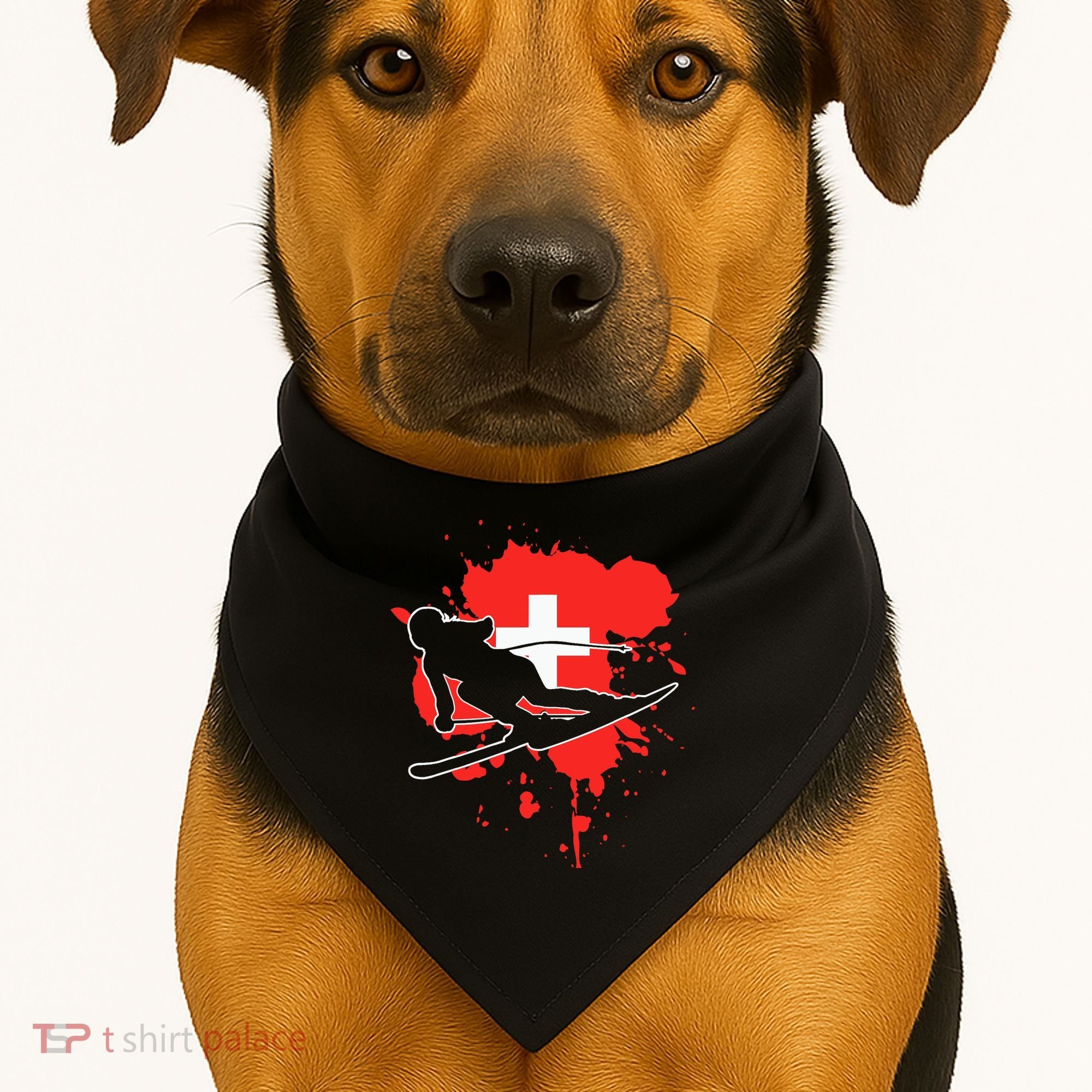 Switzerland Flag Skier Swiss Alpine Skiing USA-Made Doggie Bandana
