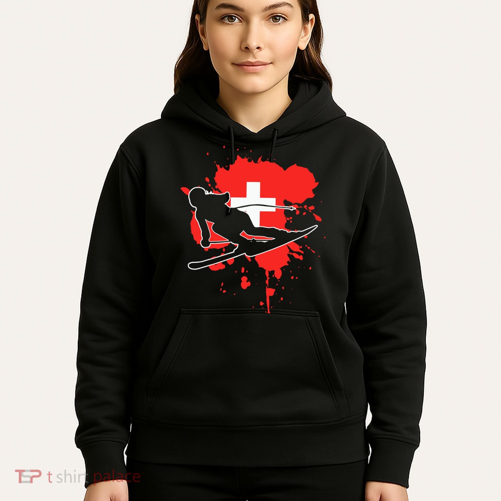 Switzerland Flag Skier Swiss Alpine Skiing Hoodie