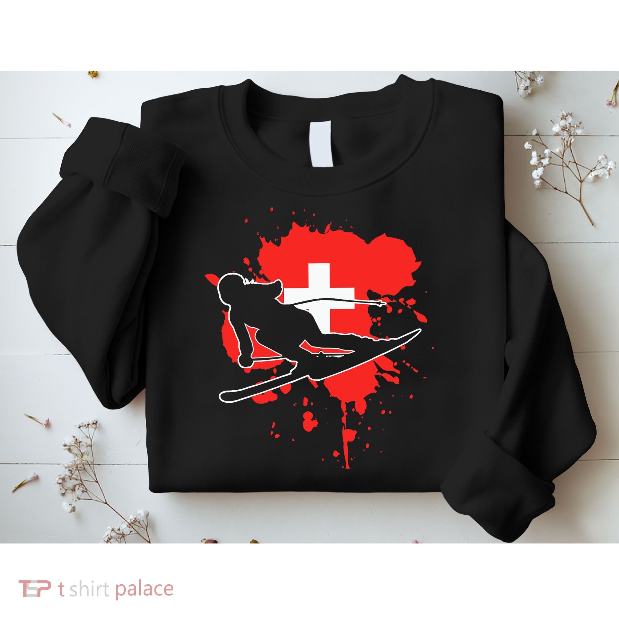 Switzerland Flag Skier Swiss Alpine Skiing Sweatshirt