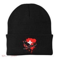 Switzerland Flag Skier Swiss Alpine Skiing Beanie thumb 0