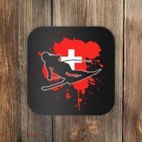 Switzerland Flag Skier Swiss Alpine Skiing Coaster thumb 0