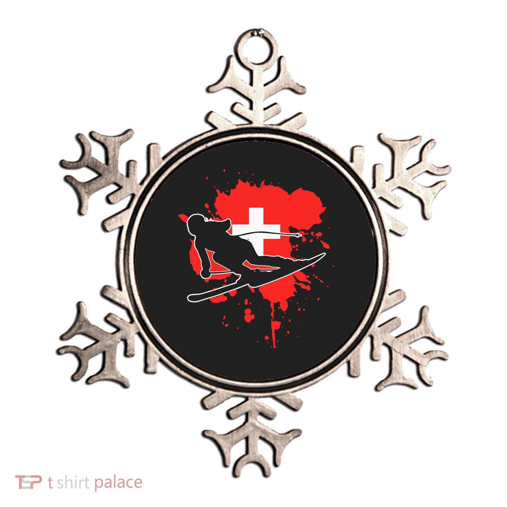 Switzerland Flag Skier Swiss Alpine Skiing Ornament