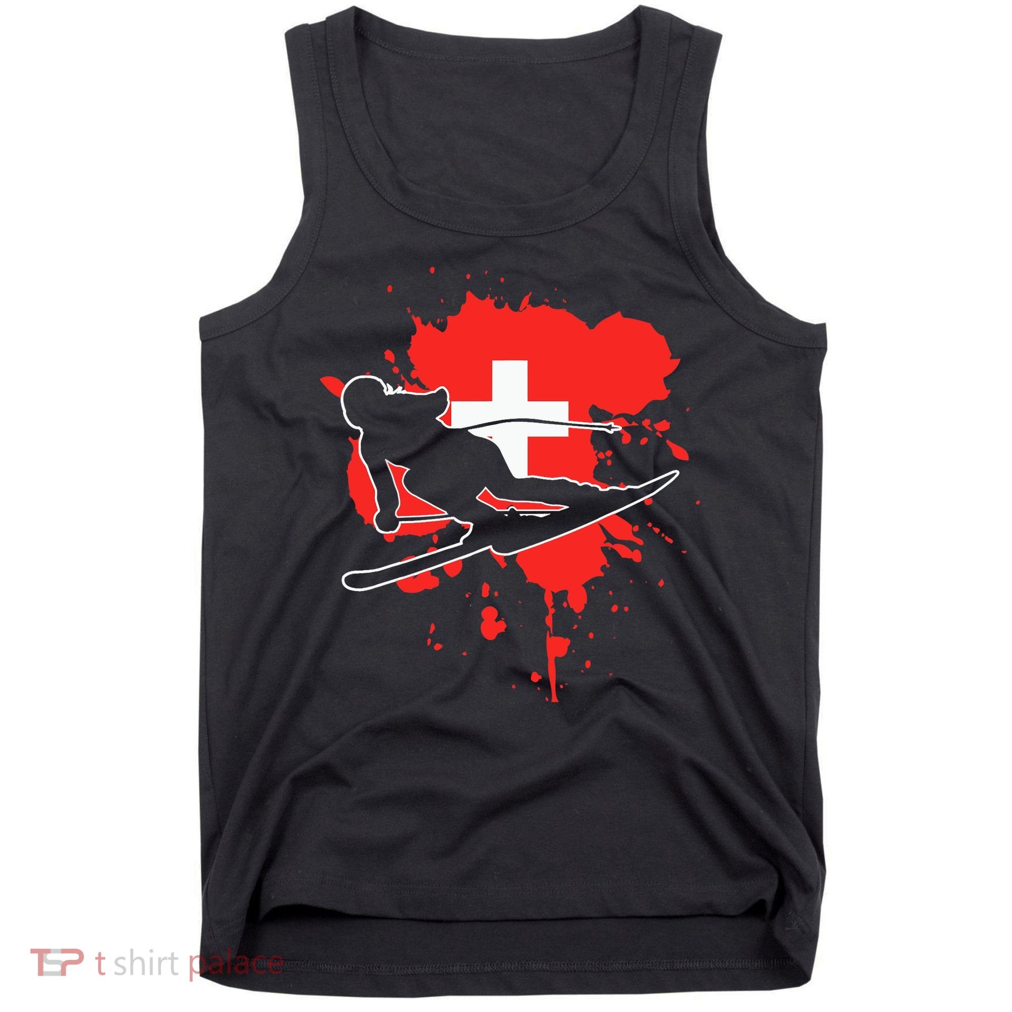 Switzerland Flag Skier Swiss Alpine Skiing Tank Top