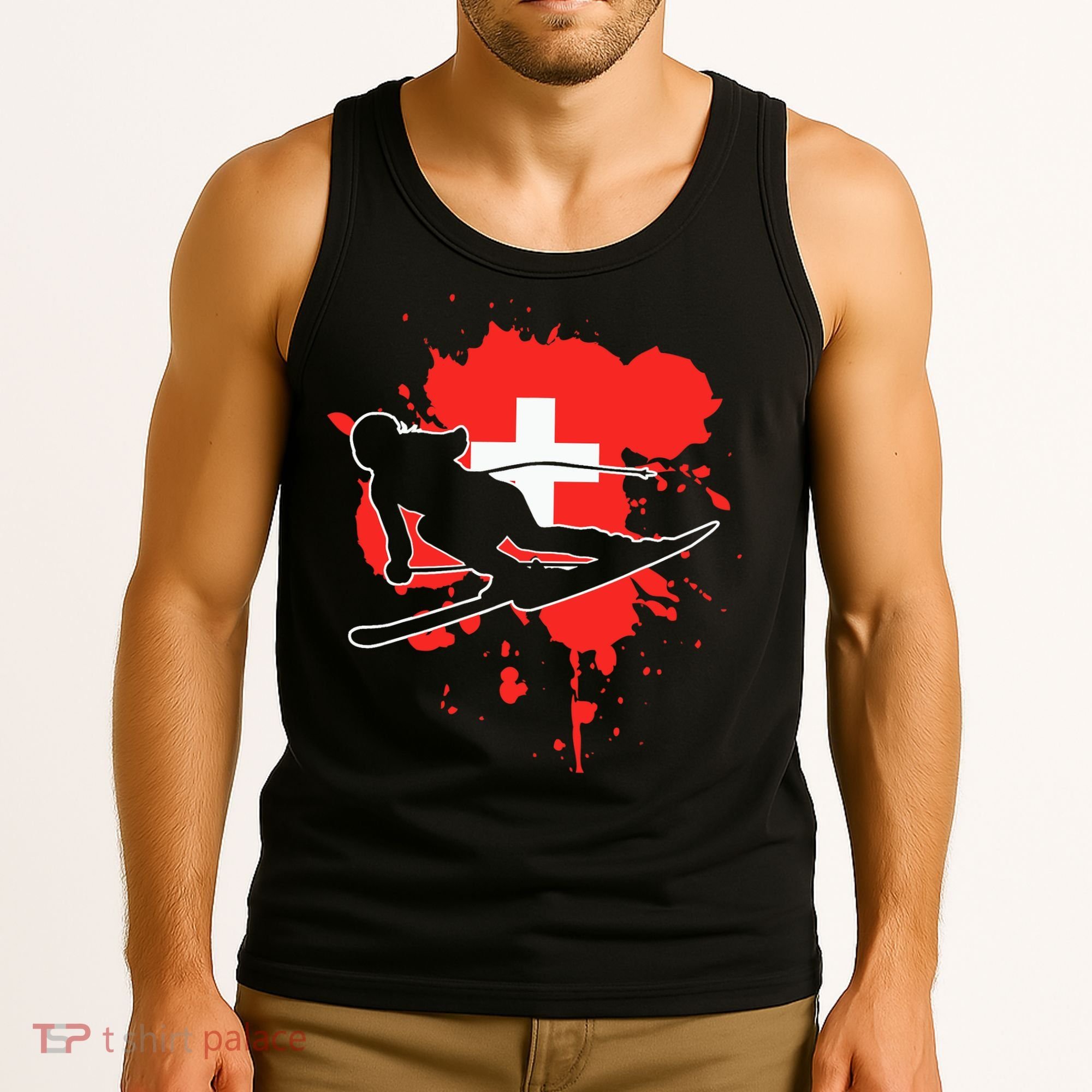 Switzerland Flag Skier Swiss Alpine Skiing Tank Top