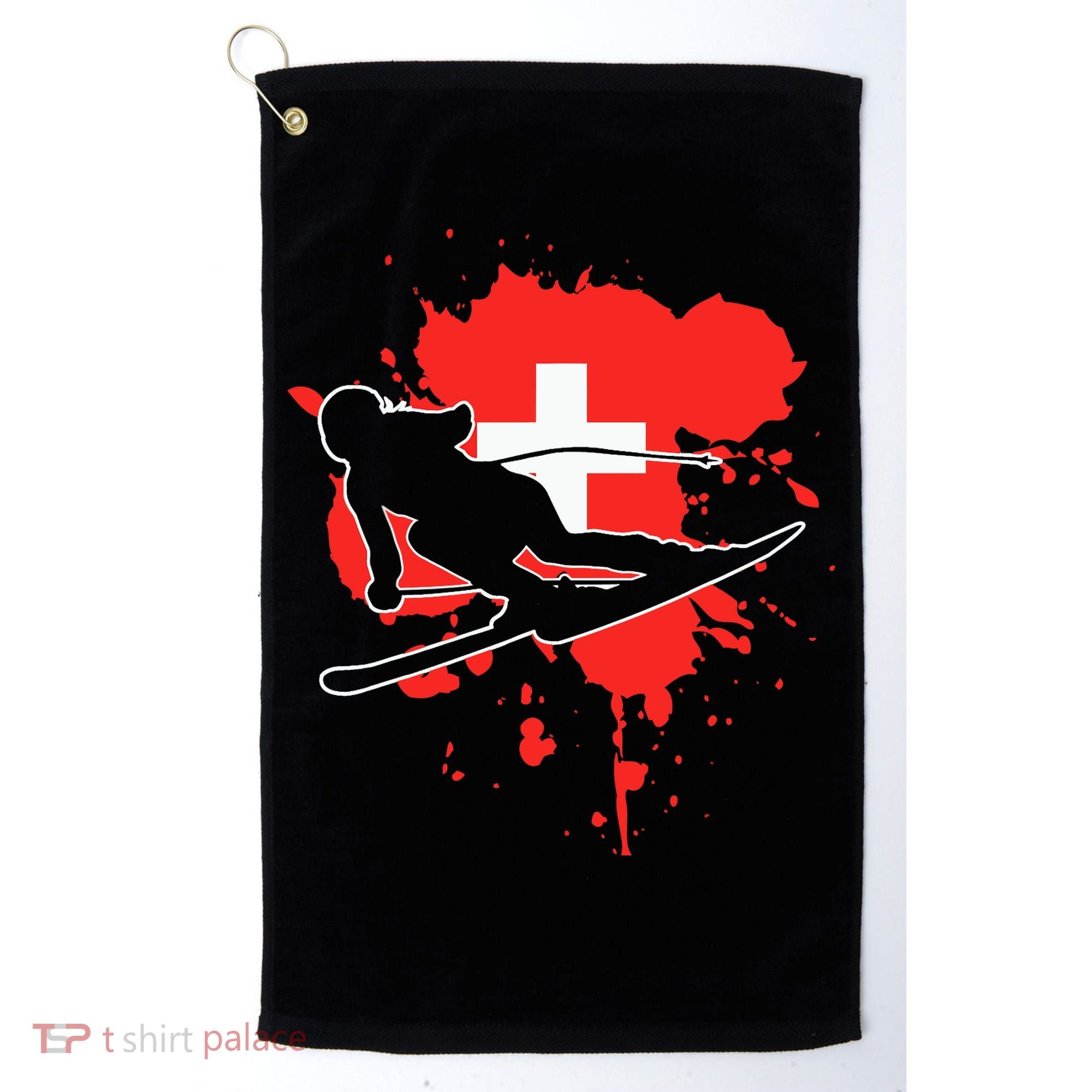 Switzerland Flag Skier Swiss Alpine Skiing Golf Towel