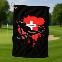 Switzerland Flag Skier Swiss Alpine Skiing Golf Towel thumb 1