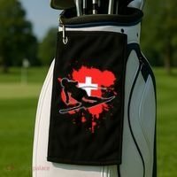Switzerland Flag Skier Swiss Alpine Skiing Golf Towel thumb 2