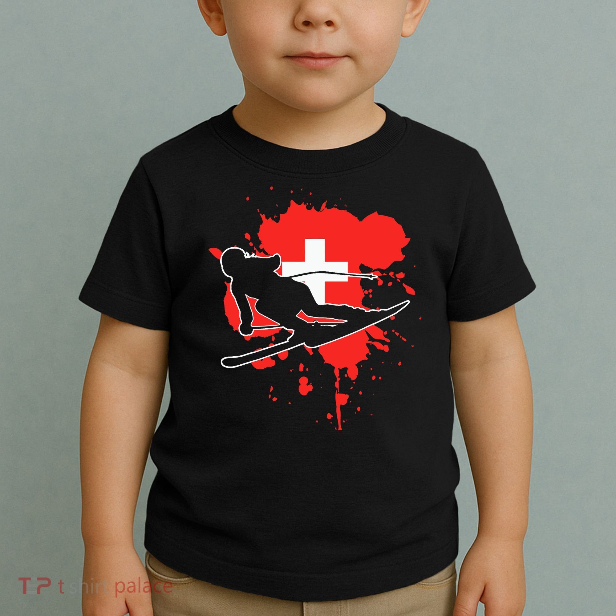 Switzerland Flag Skier Swiss Alpine Skiing Toddler T-Shirt