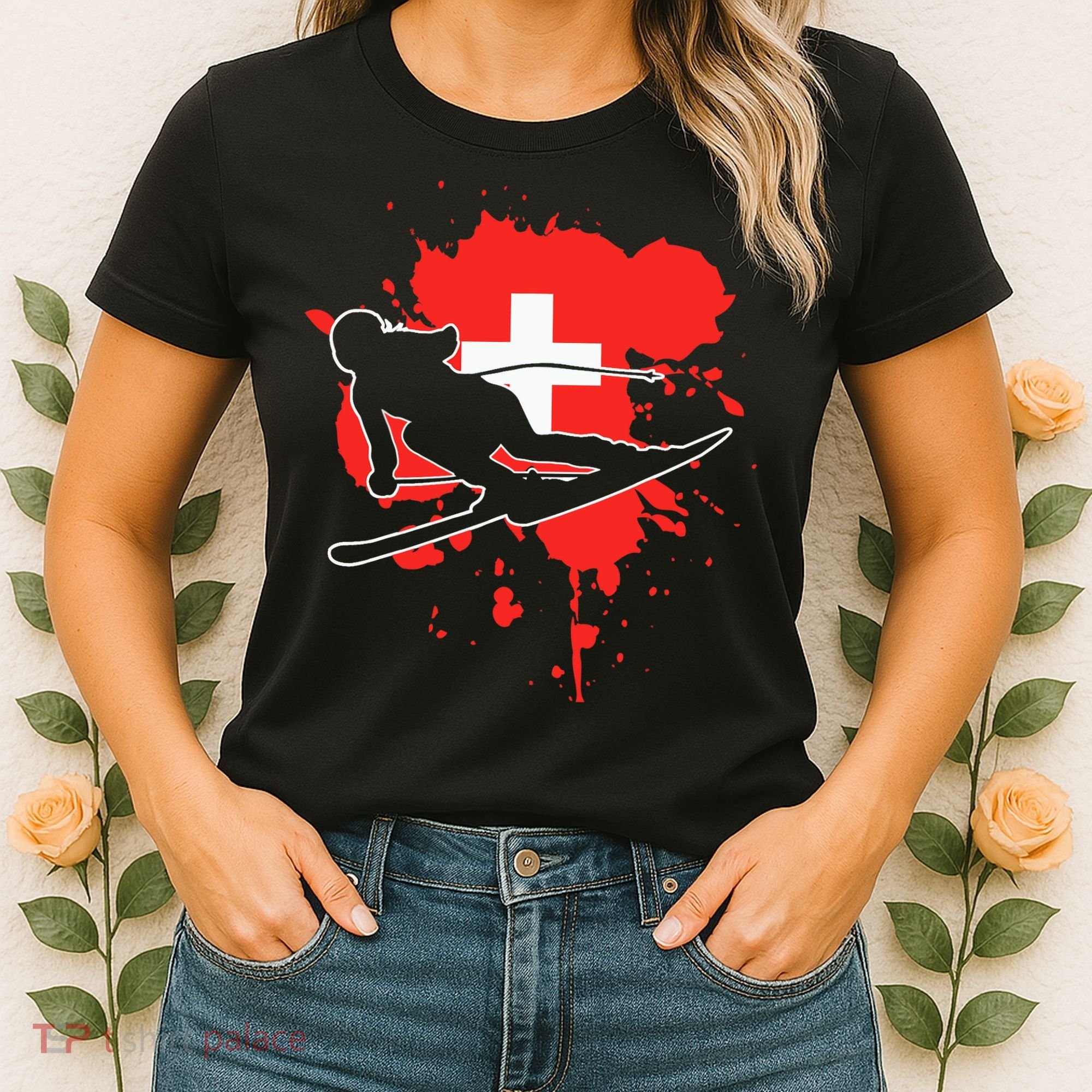 Switzerland Flag Skier Swiss Alpine Skiing Women's T-Shirt