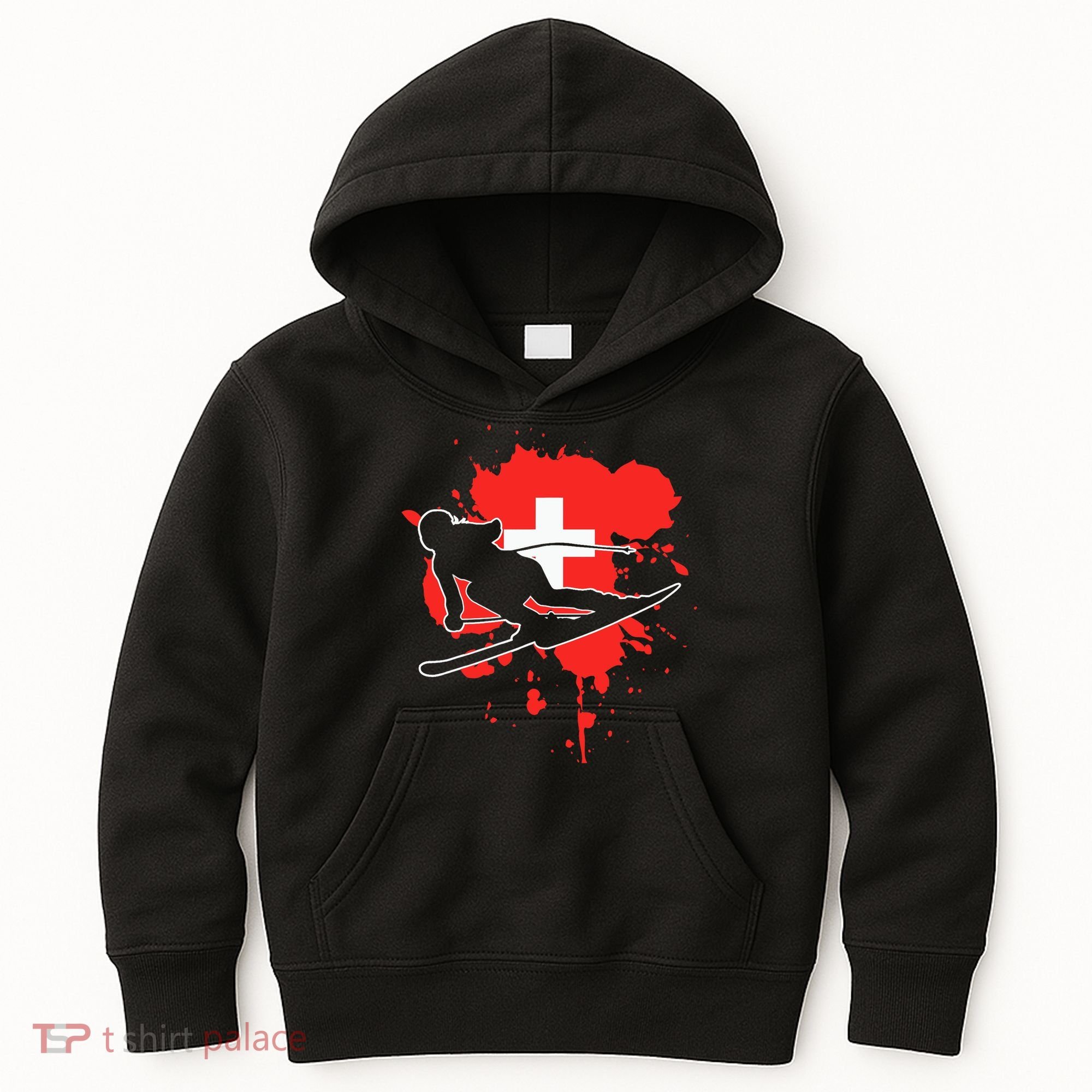 Switzerland Flag Skier Swiss Alpine Skiing Kids Hoodie