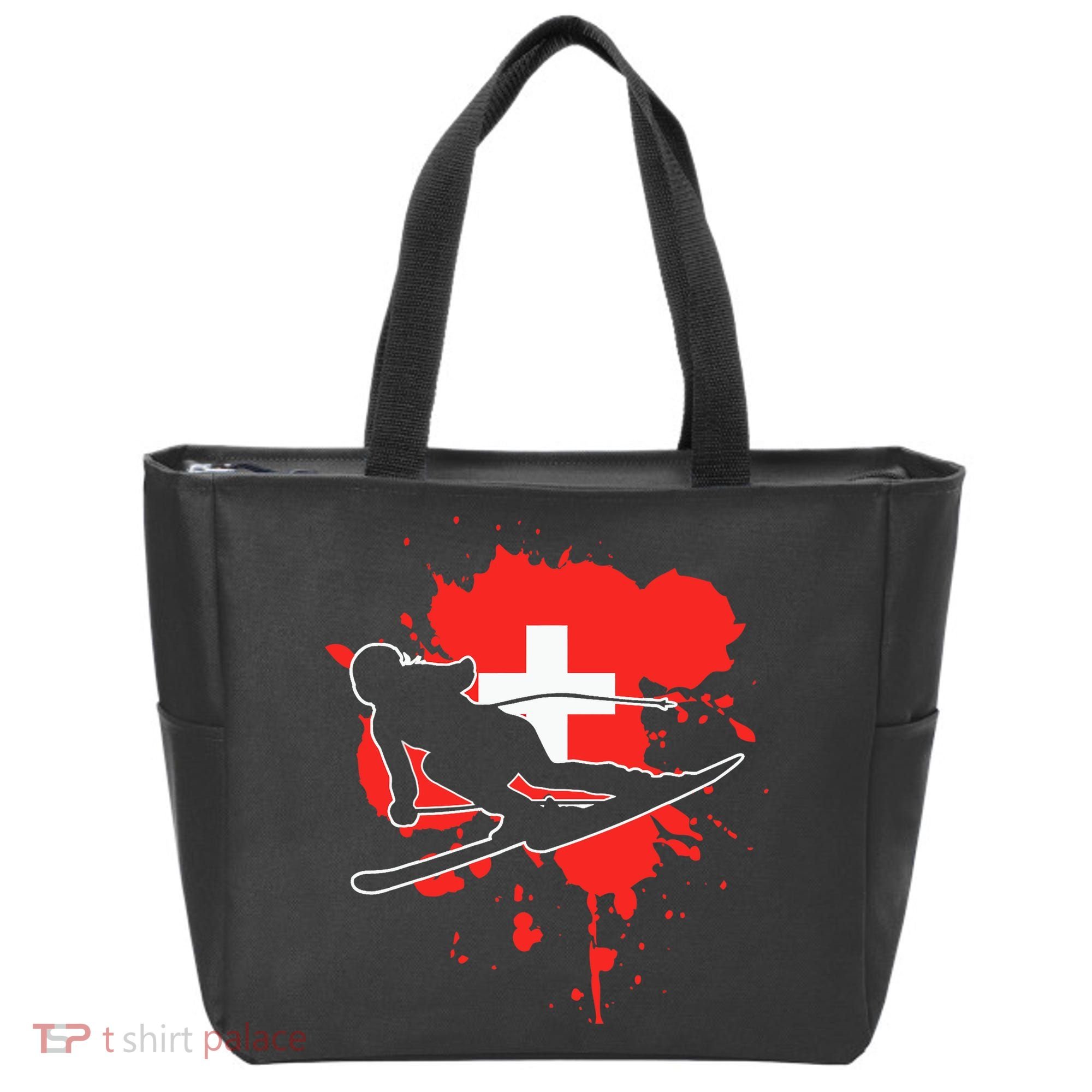 Switzerland Flag Skier Swiss Alpine Skiing Tote Bag