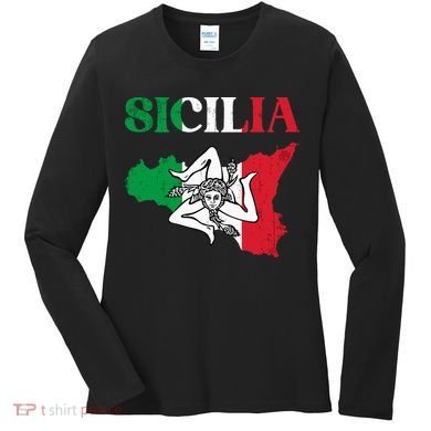 Sicilia Flag Sicily Palermo Italy Women's Long Sleeve Shirt