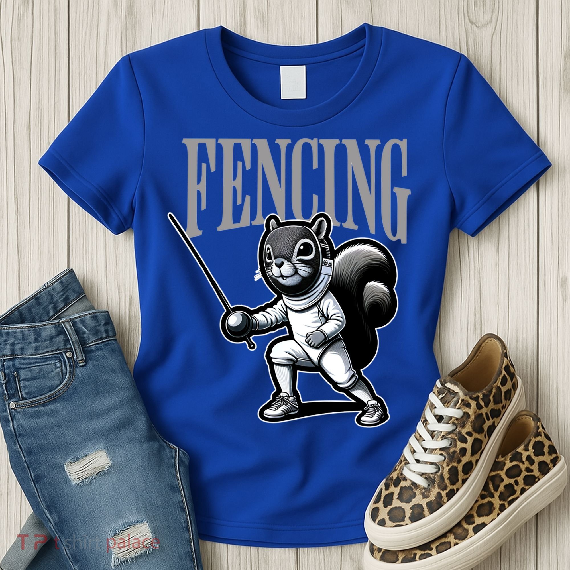 Squirrel Fencing Sports Fan Cartoon Style  Women's T-Shirt