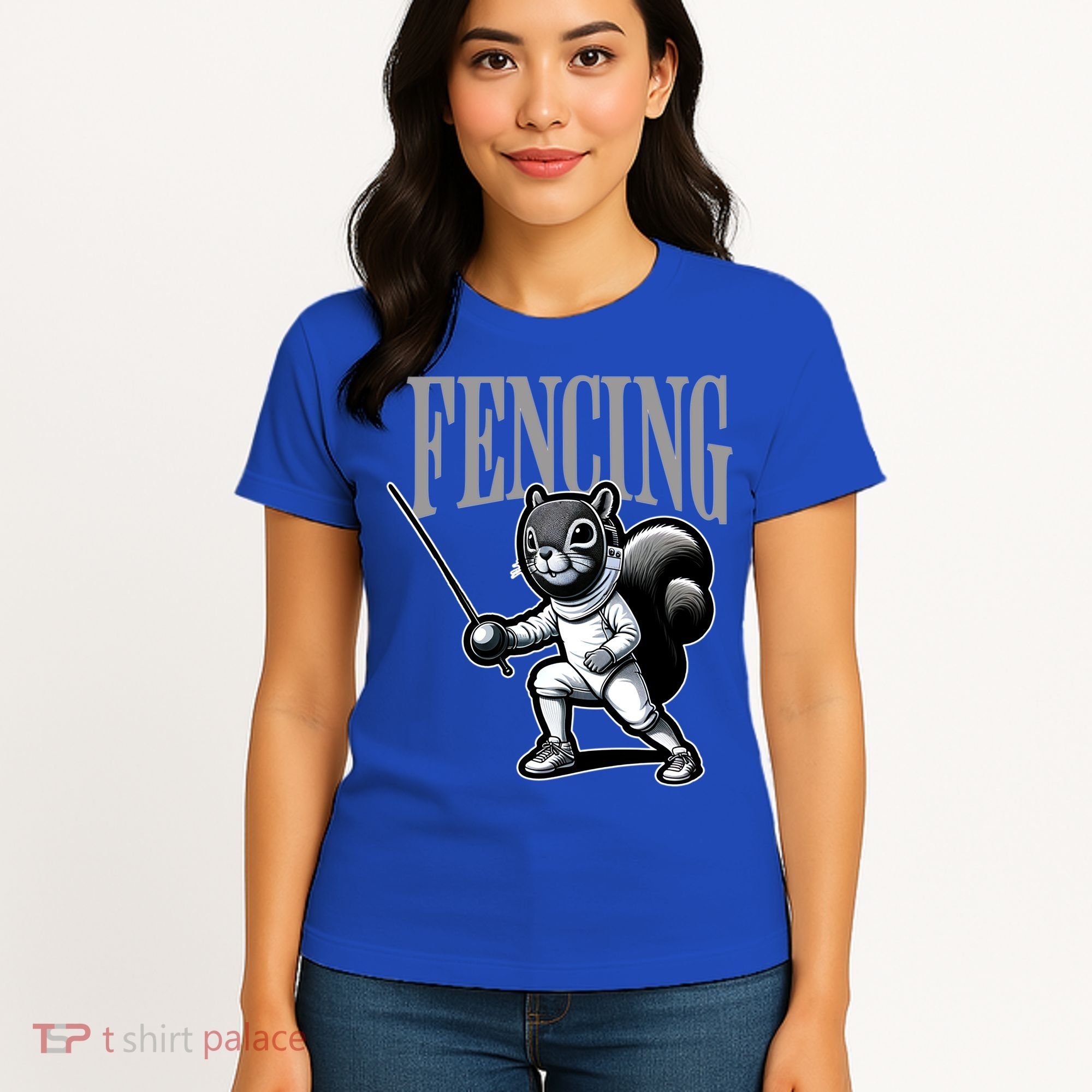 Squirrel Fencing Sports Fan Cartoon Style  Women's T-Shirt