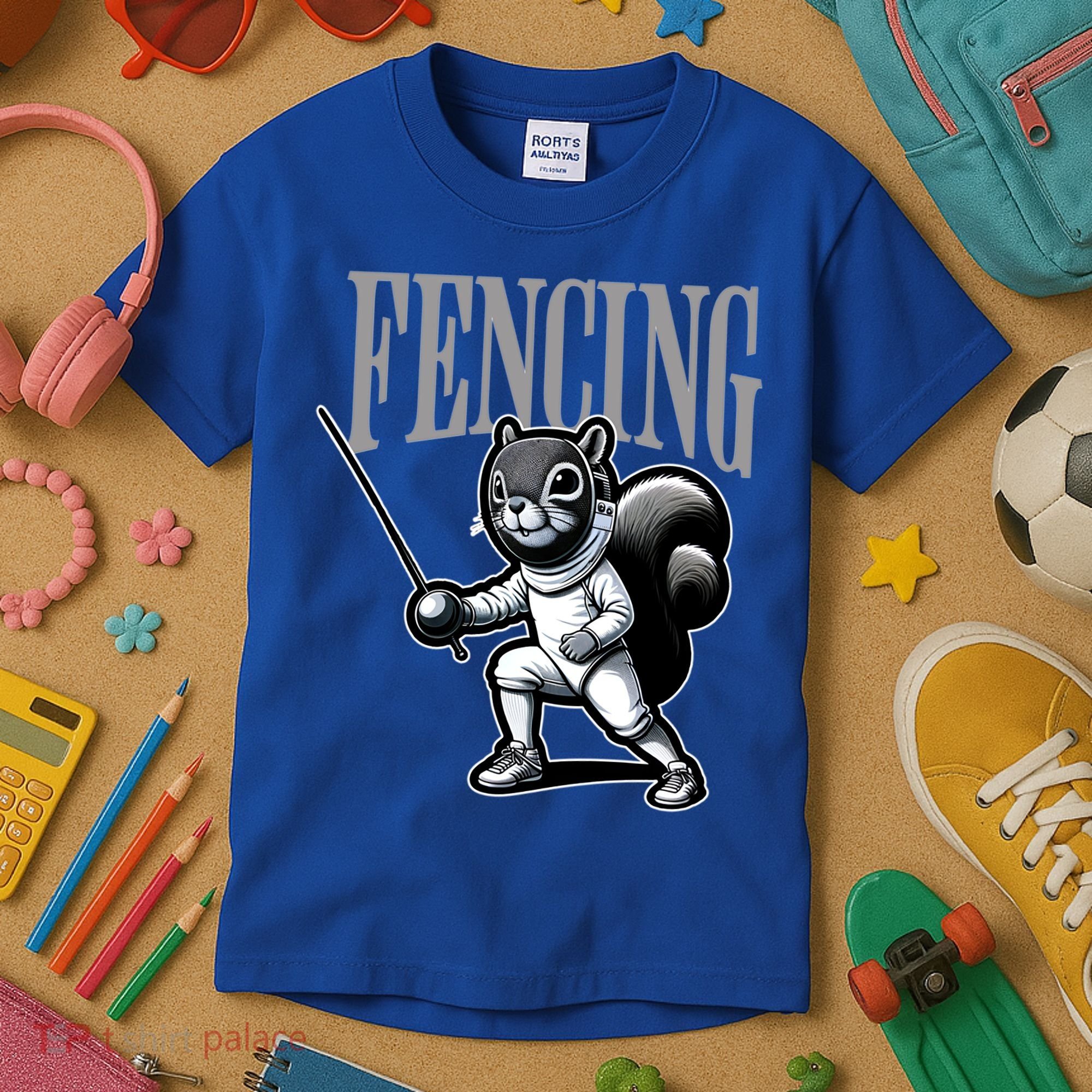 Squirrel Fencing Sports Fan Cartoon Style  Kids T-Shirt