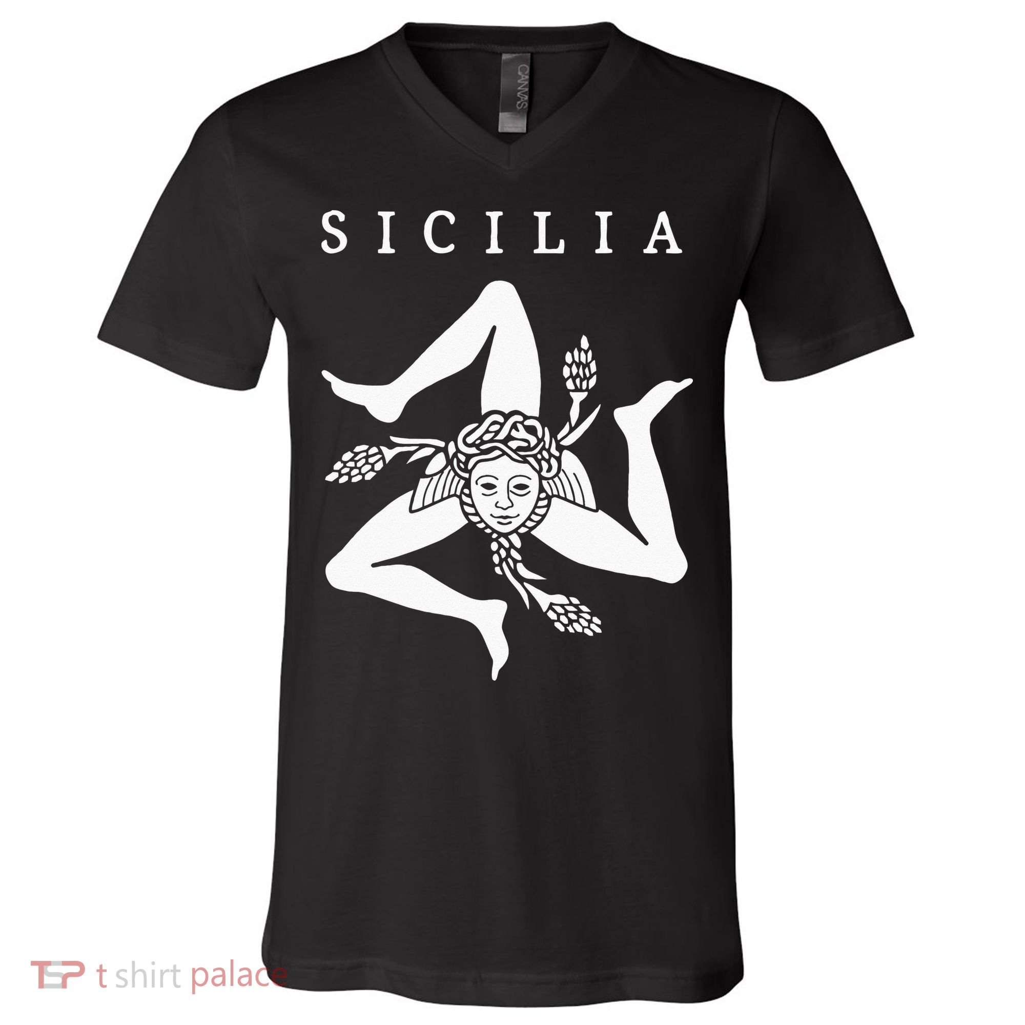 Sicilia Flag Sicily Palermo Italy V-Neck T-Shirt