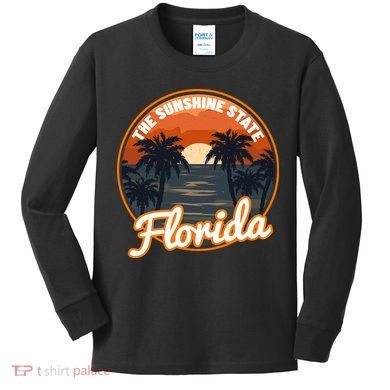 Surfing Florida Sunshine State Sunset Beach Gift Kids Long Sleeve Shirt