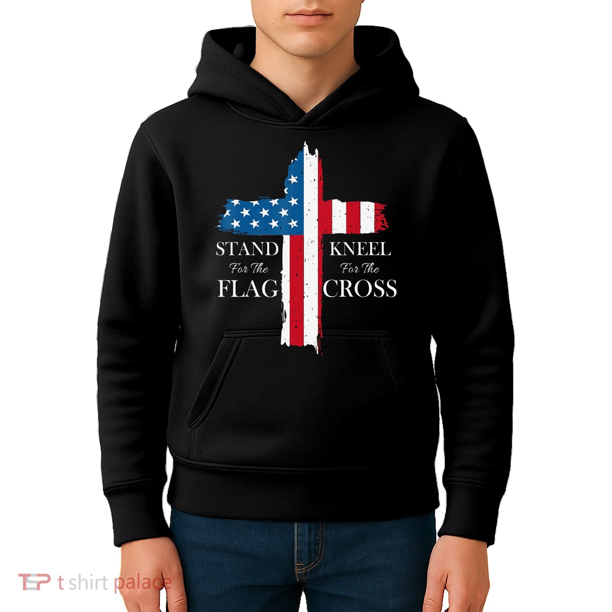 Stand For The Flag Kneel For The Cross Kids Hoodie