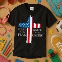 Stand For The Flag Kneel For The Cross Kids T-Shirt thumb 3