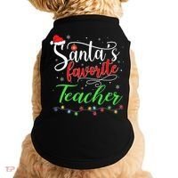 Santas Favorite Teacher Funny Christmas Santa Hat Light TShirt Doggie Tank thumb 0