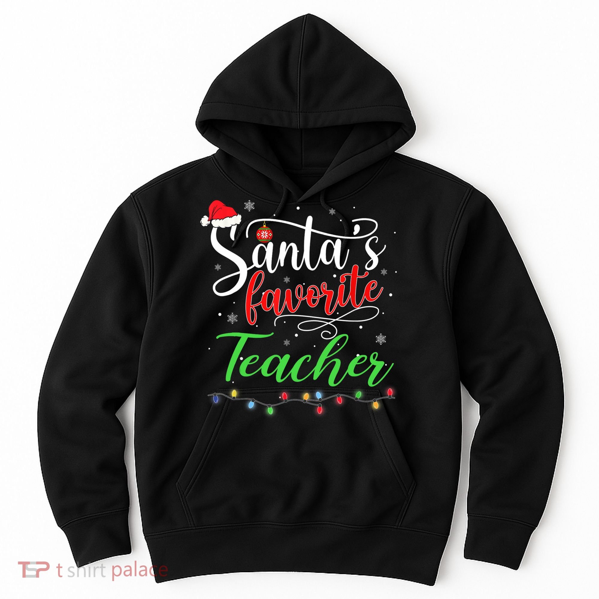 Santas Favorite Teacher Funny Christmas Santa Hat Light TShirt Hoodie