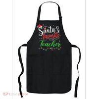 Santas Favorite Teacher Funny Christmas Santa Hat Light TShirt Apron thumb 0