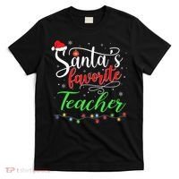 Santas Favorite Teacher Funny Christmas Santa Hat Light TShirt T-Shirt thumb 0