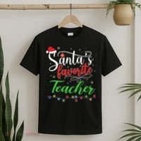 Santas Favorite Teacher Funny Christmas Santa Hat Light TShirt T-Shirt thumb 2