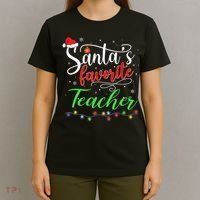 Santas Favorite Teacher Funny Christmas Santa Hat Light TShirt T-Shirt thumb 4