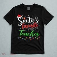 Santas Favorite Teacher Funny Christmas Santa Hat Light TShirt T-Shirt thumb 5