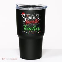 Santas Favorite Teacher Funny Christmas Santa Hat Light TShirt Tumbler thumb 0