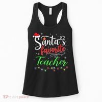 Santas Favorite Teacher Funny Christmas Santa Hat Light TShirt Women's Tank Top thumb 0