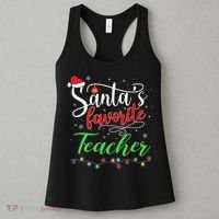 Santas Favorite Teacher Funny Christmas Santa Hat Light TShirt Women's Tank Top thumb 3