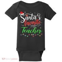 Santas Favorite Teacher Funny Christmas Santa Hat Light TShirt Baby Bodysuit thumb 0